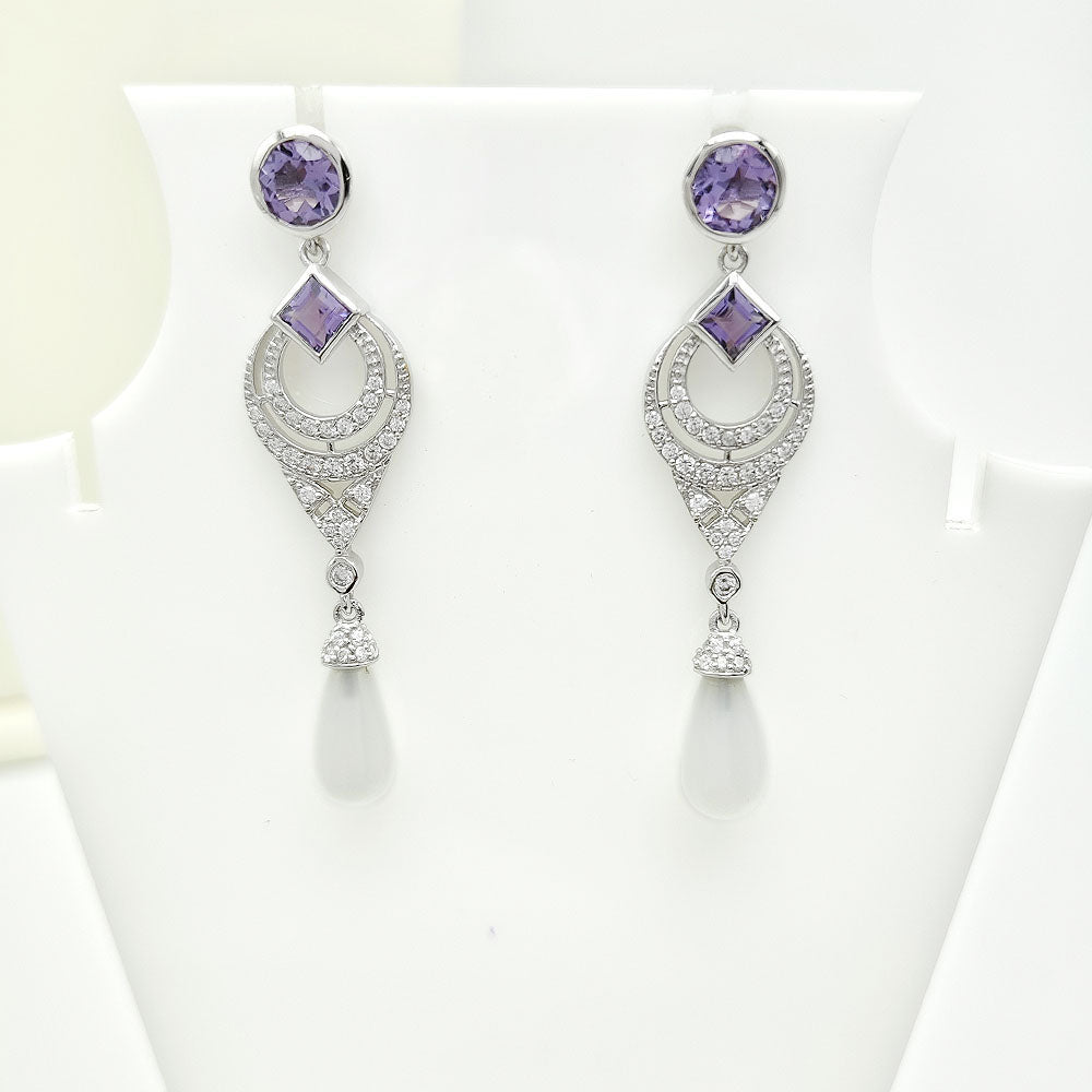 Amethyst and White Moonstone Multi Shape Earrings