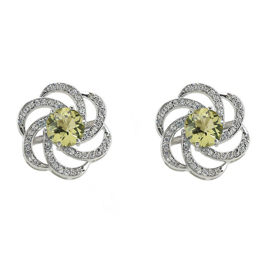 Lemon Quartz Round Earrings