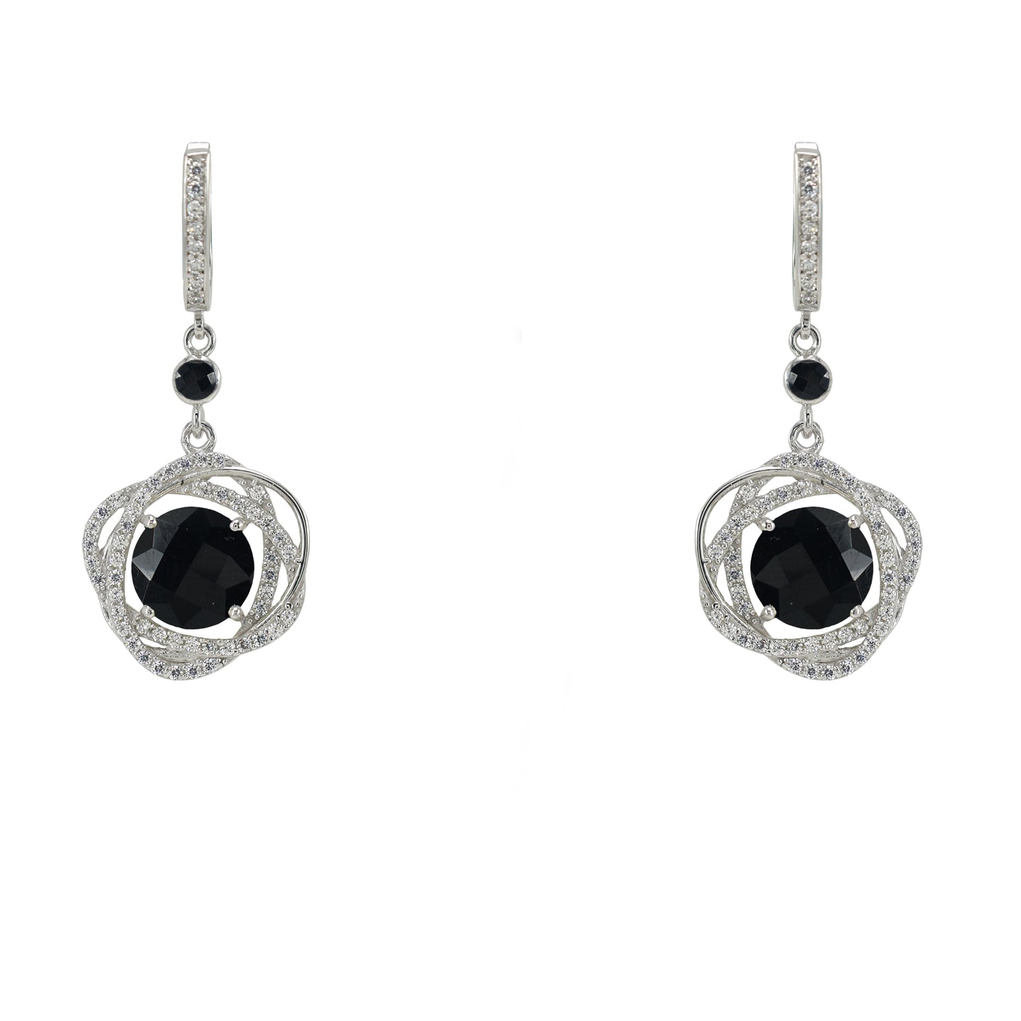Black Onyx andBlack Spinel  Round Earrings
