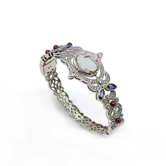 Rutilated Quartz andRhodolite Multi Shape Bangle