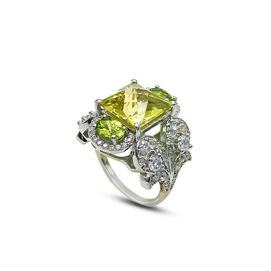 Lemon Quartz Square Rings