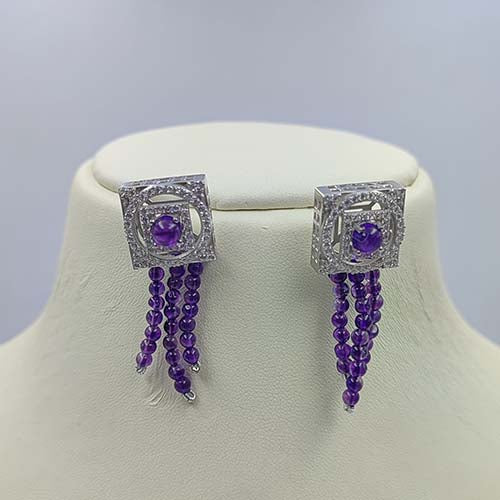 Amethyst Beads Round Earrings