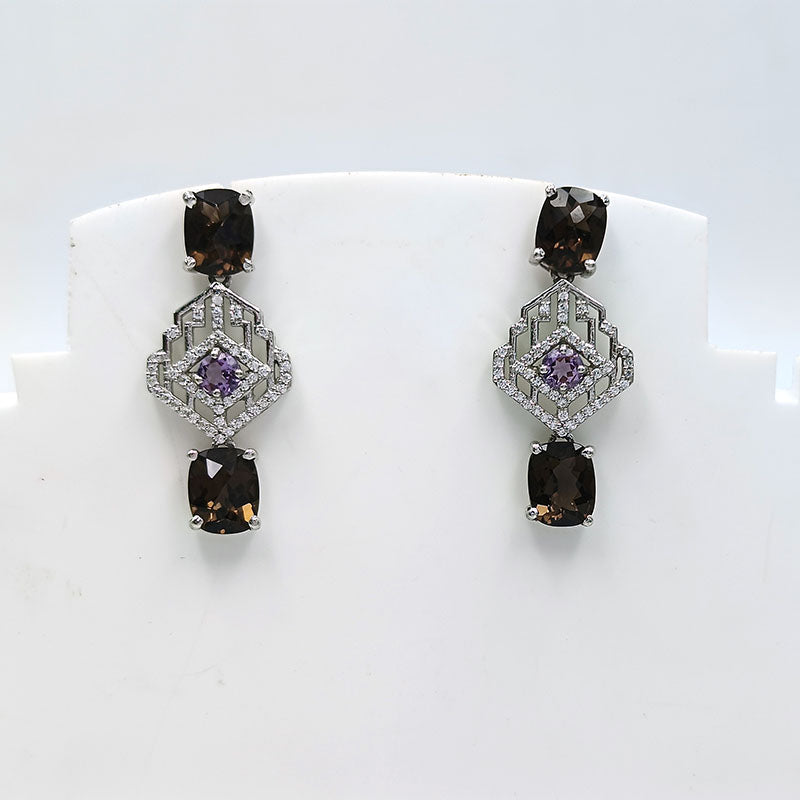 Amethyst and Smoky Quartz Earrings
