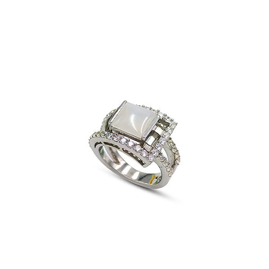 White Moonstone Square Rings