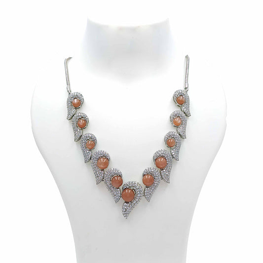 Moonstone Peach Round Necklace