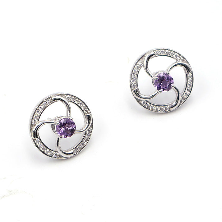 Amethyst Swirl Halo Earrings