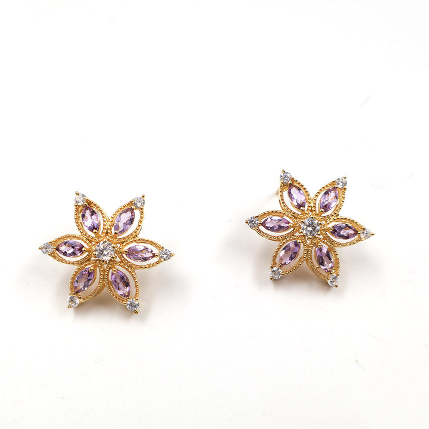 Pink Garnet Petal Star Earrings