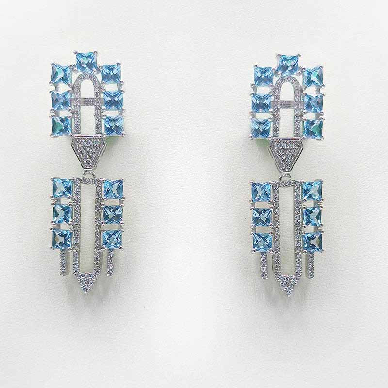 Blue Topaz Checkered Square Earrings