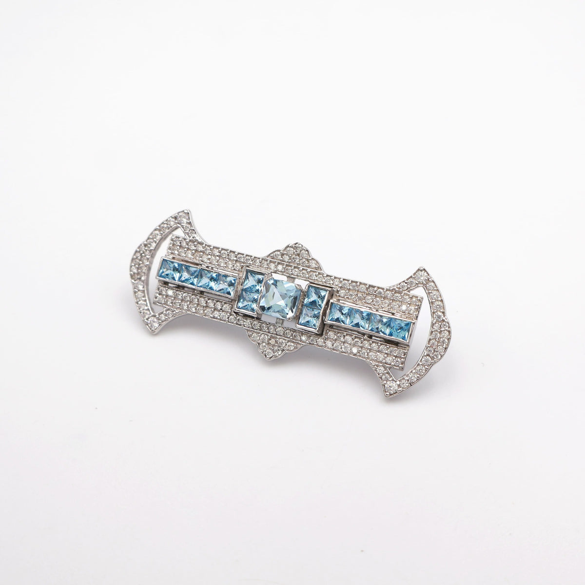 Blue Topaz Deco Bar Brooch