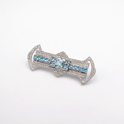 Blue Topaz Deco Bar Brooch