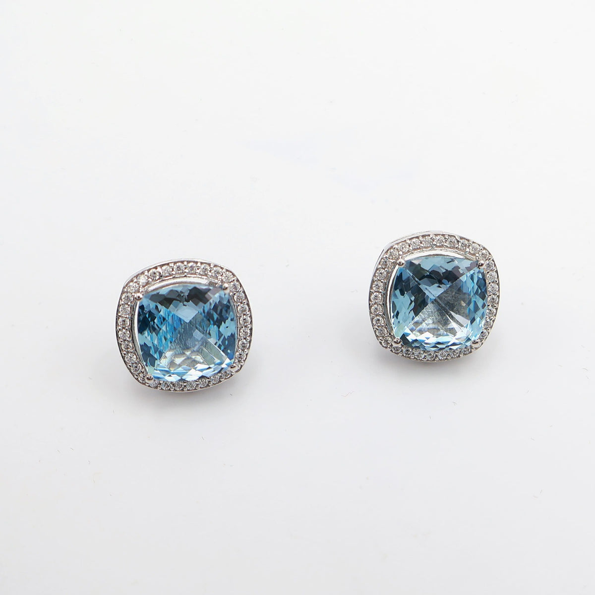 Blue Topaz Grand Cushion Halo Earrings