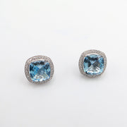 Blue Topaz Grand Cushion Halo Earrings