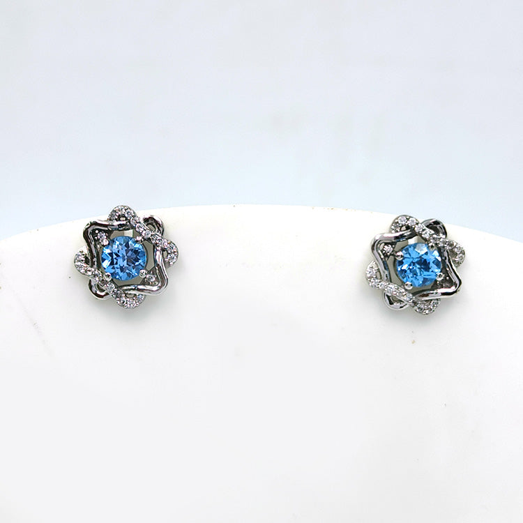 Blue Topaz Rosette Halo Earrings