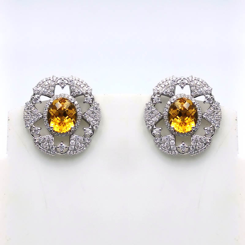 Citrine Sunburst Halo Earrings