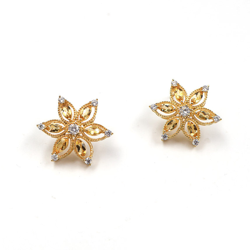 Pink Garnet Petal Star Earrings