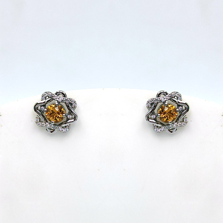 Blue Topaz Rosette Halo Earrings