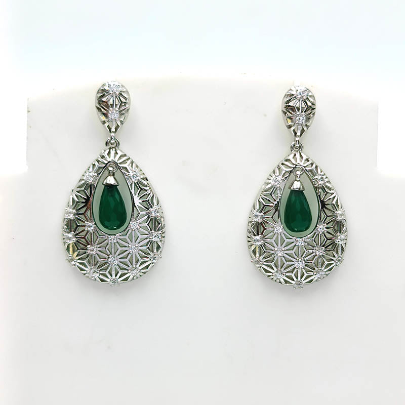 Green Onyx Pearline Lace Earrings