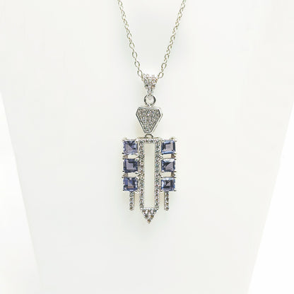 Blue Topaz Checkered Square Earrings