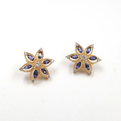 Pink Garnet Petal Star Earrings