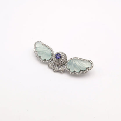 Iolite & Sea Blue Onyx Winged Angel Brooch