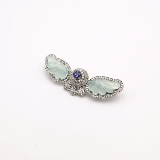 Iolite & Sea Blue Onyx Winged Angel Brooch