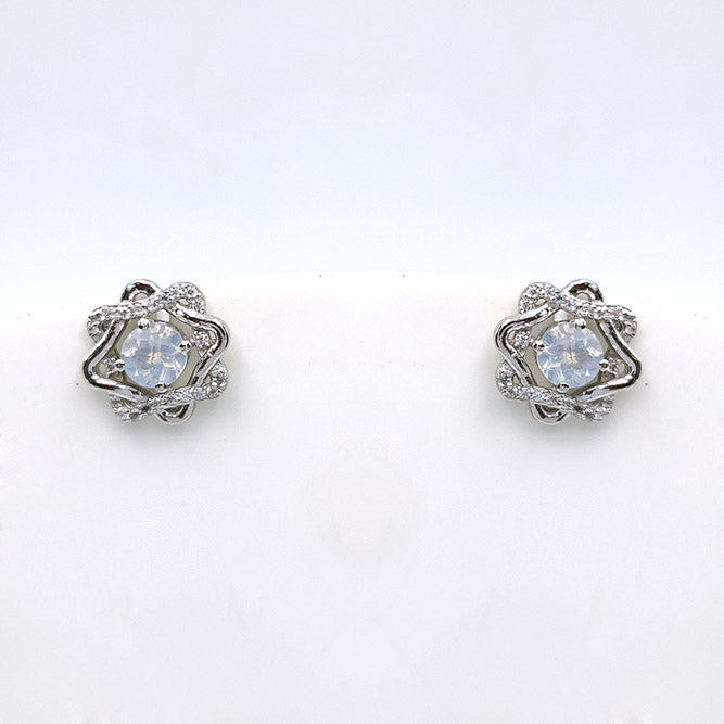 Blue Topaz Rosette Halo Earrings