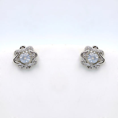 Blue Topaz Rosette Halo Earrings