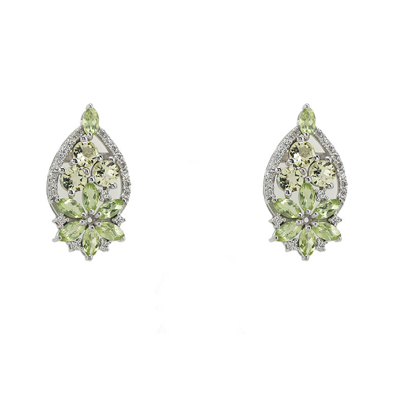 Peridot & Lemon Quartz Filigree Leaf Earrings