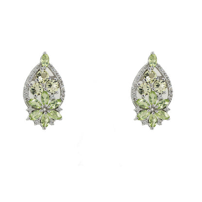 Peridot & Lemon Quartz Filigree Leaf Earrings