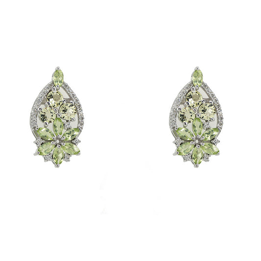 Peridot & Lemon Quartz Filigree Leaf Earrings