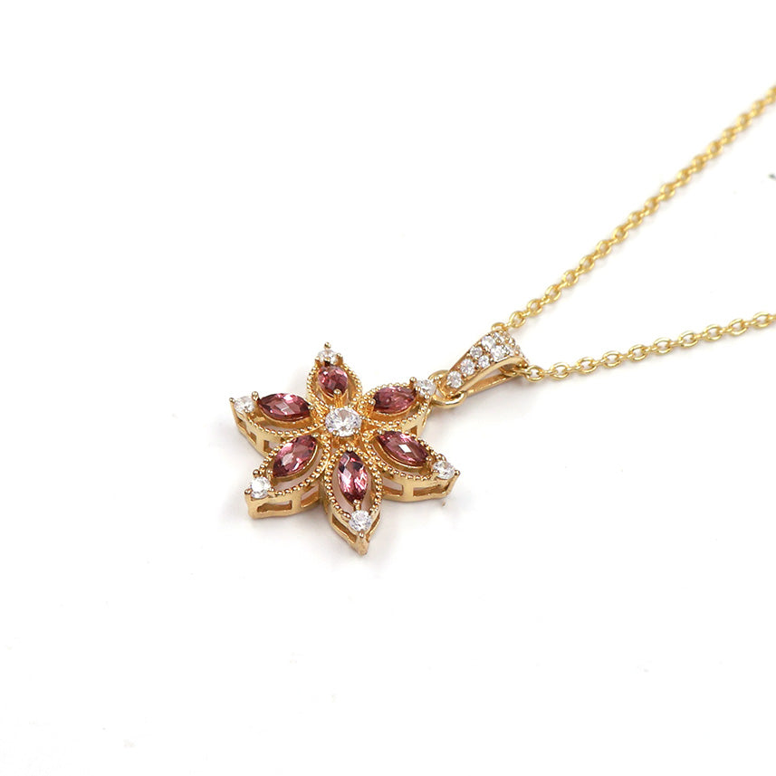 Pink Garnet Petal Star Earrings