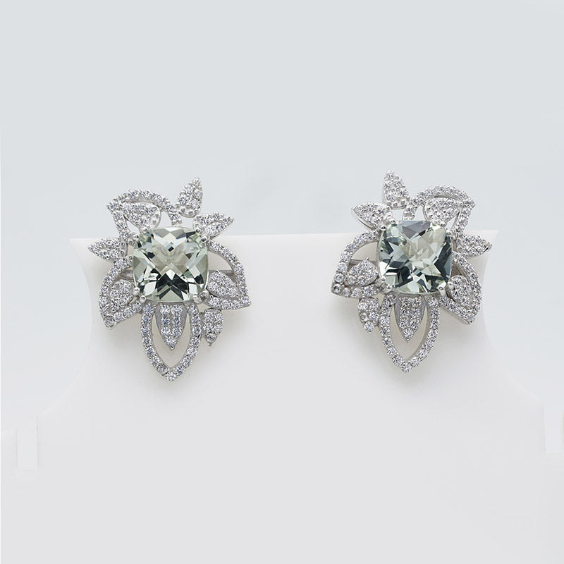 Prasiolite Petal Halo Earrings