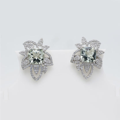 Prasiolite Petal Halo Earrings
