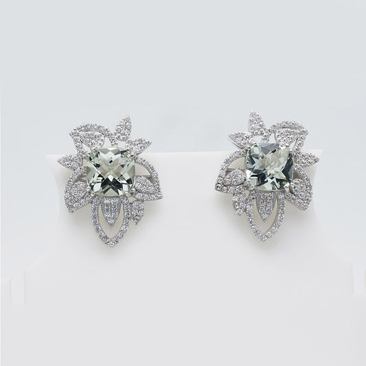 Prasiolite Petal Halo Earrings