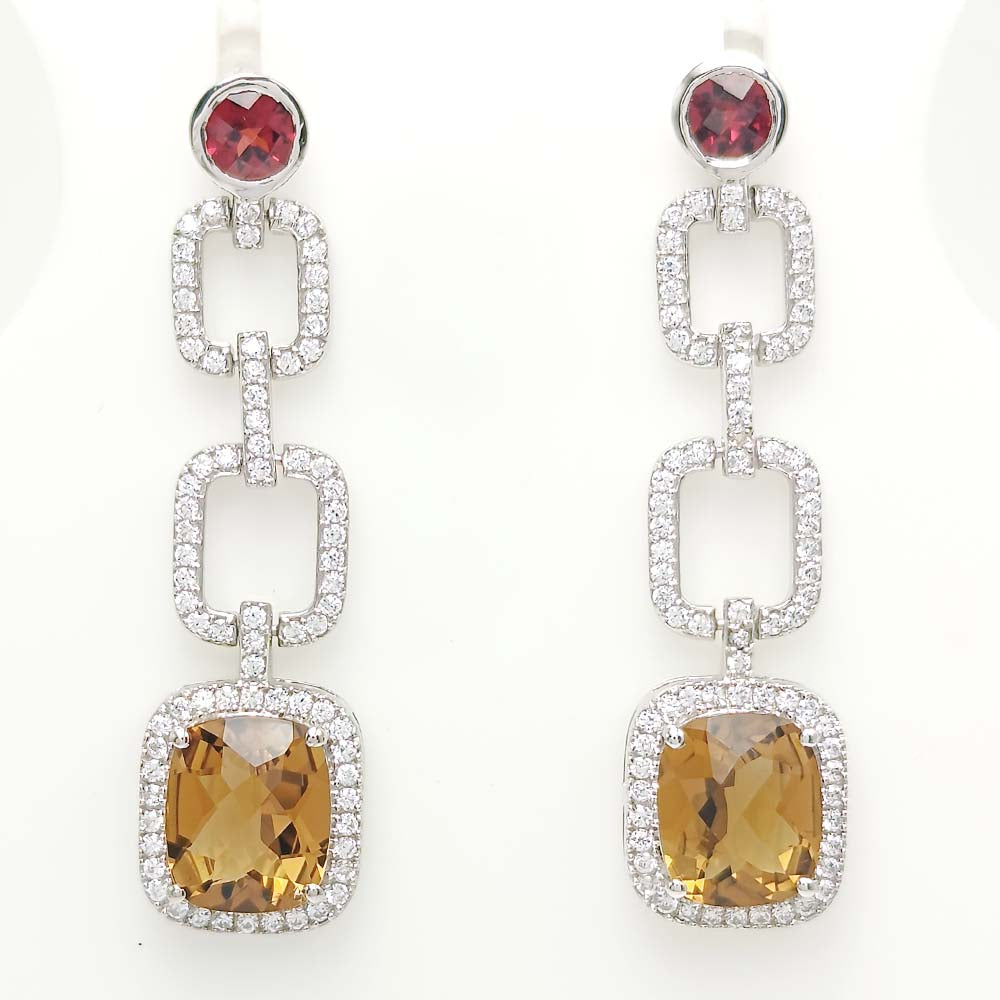 Smoky Quartz & Garnet Pave Link Earrings