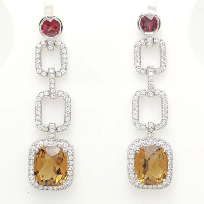 Smoky Quartz & Garnet Pave Link Earrings
