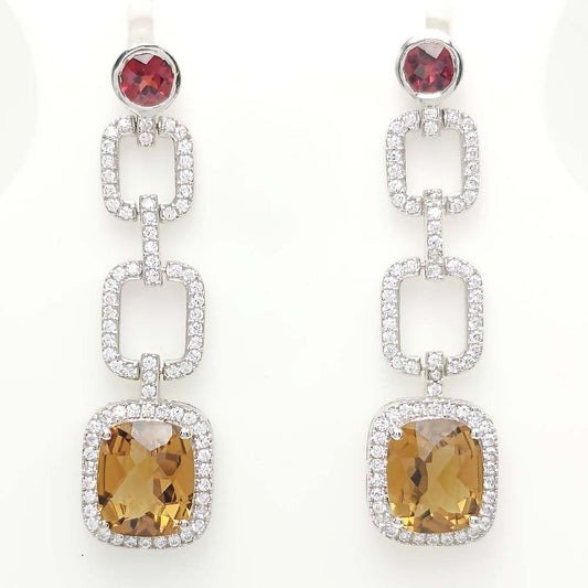 Smoky Quartz & Garnet Pave Link Earrings