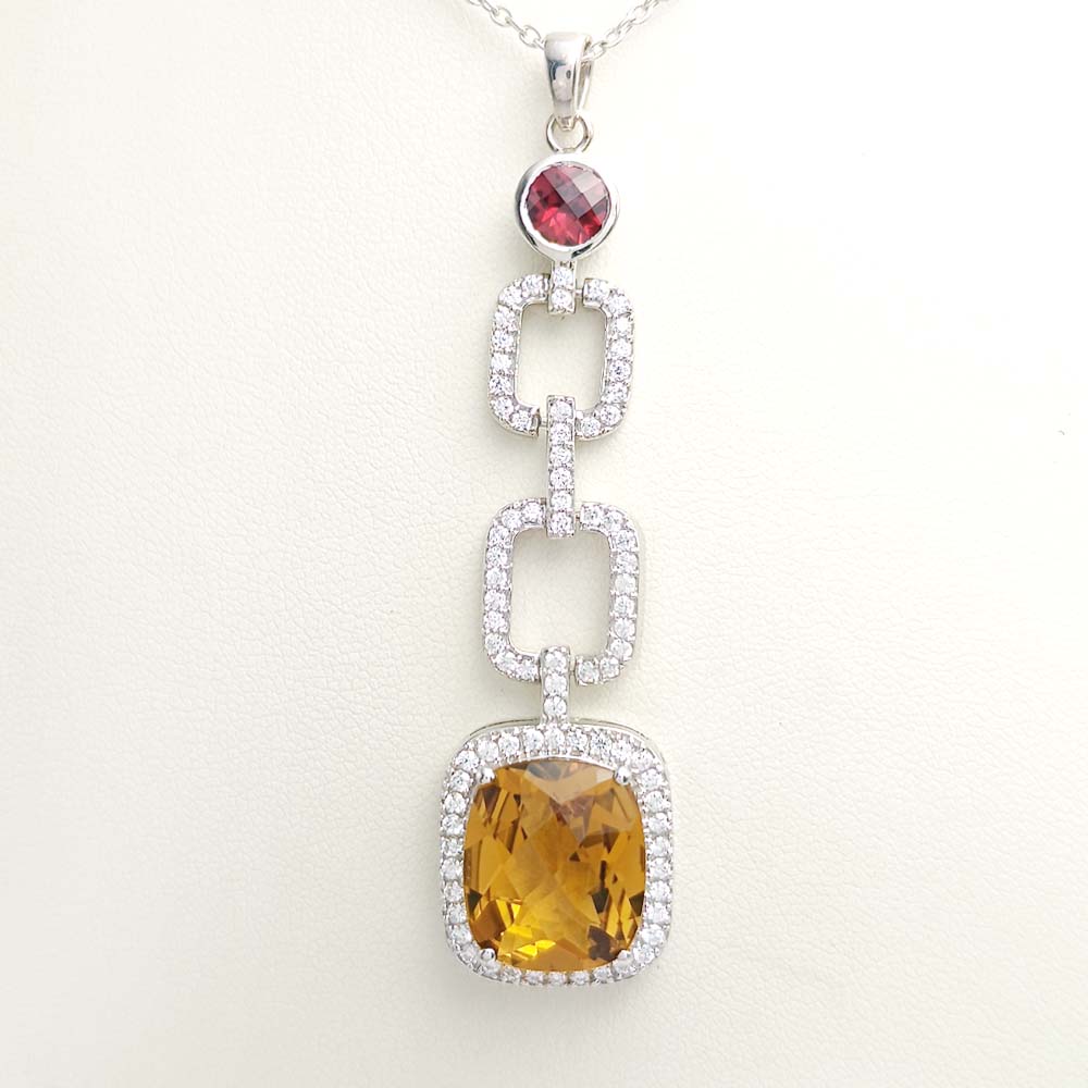 Smoky Quartz & Garnet Pave Link Earrings