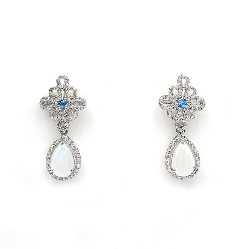 White Moonstone & Blue Topaz Celestial Drop Earrings