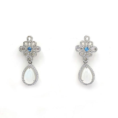White Moonstone & Blue Topaz Celestial Drop Earrings