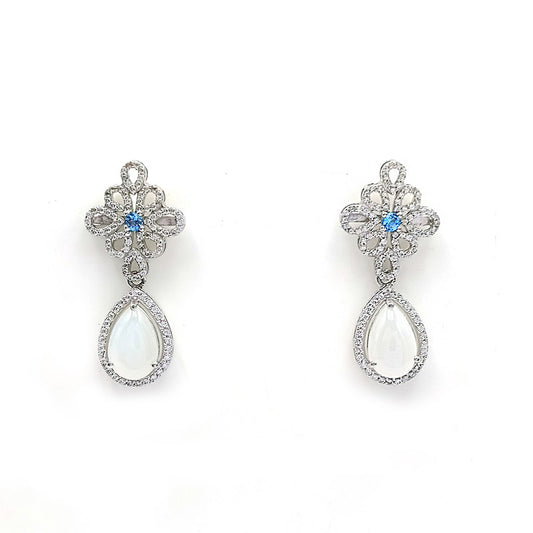 White Moonstone & Blue Topaz Celestial Drop Earrings