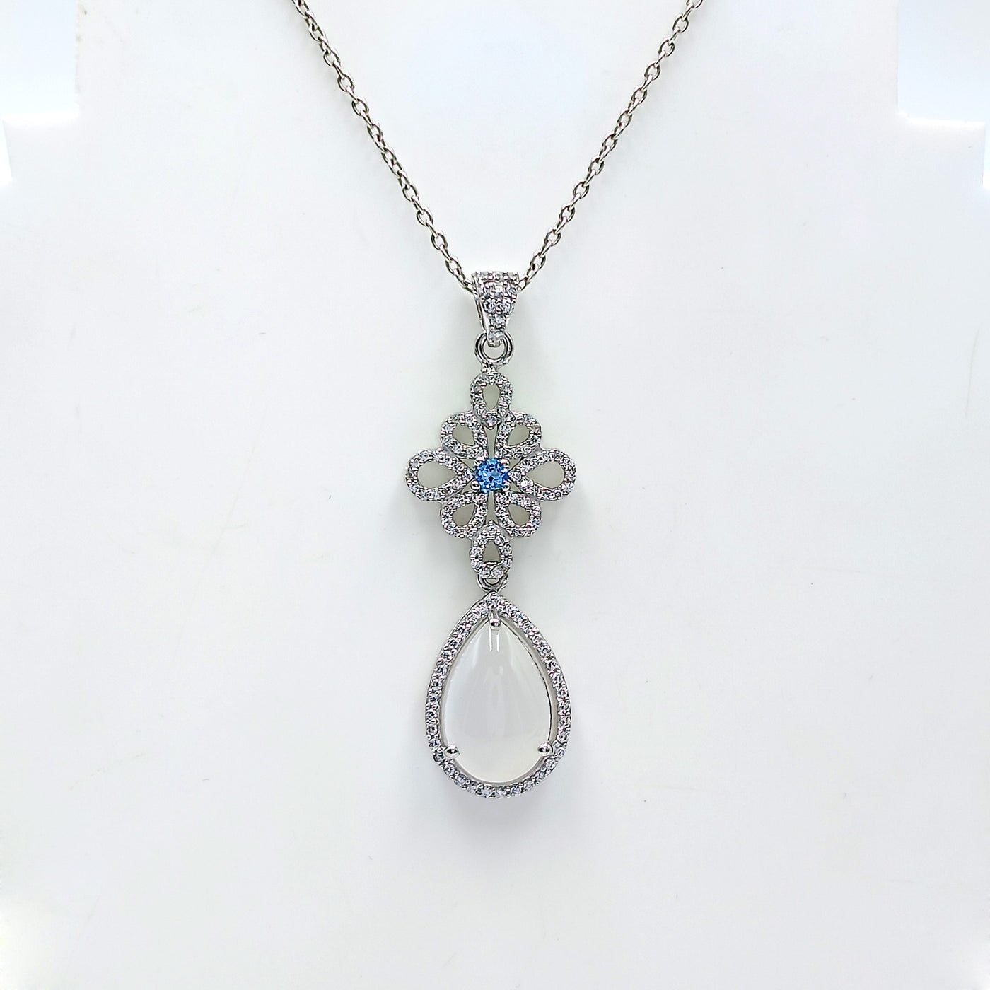 White Moonstone & Blue Topaz Celestial Drop Earrings