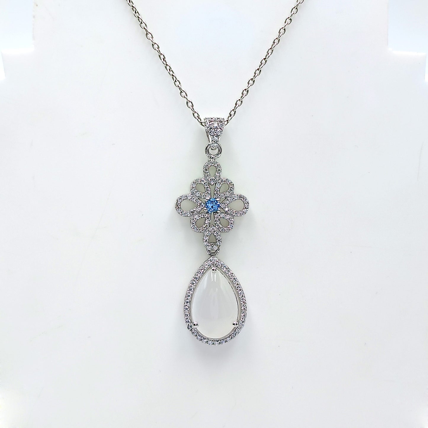 White Moonstone & Blue Topaz Celestial Drop Earrings